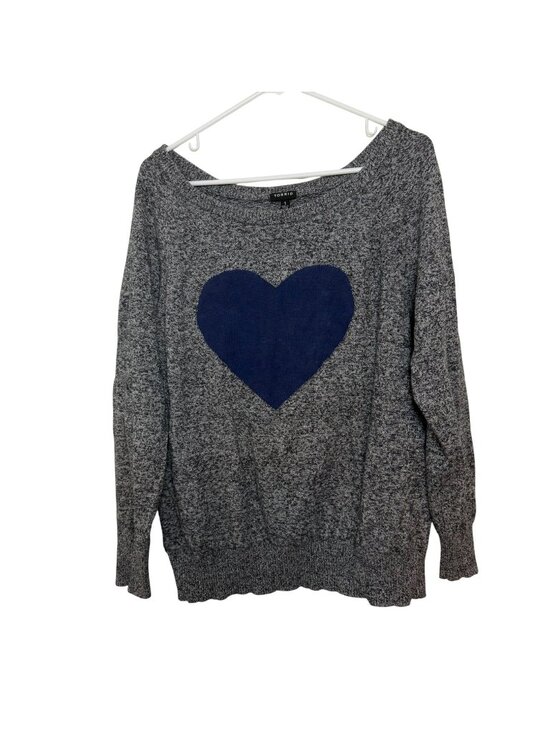 torrid Sweaters - Torrid Gray Knit Sweater Navy Heart Graphic Womens Plus Size 1 Long Sleeve